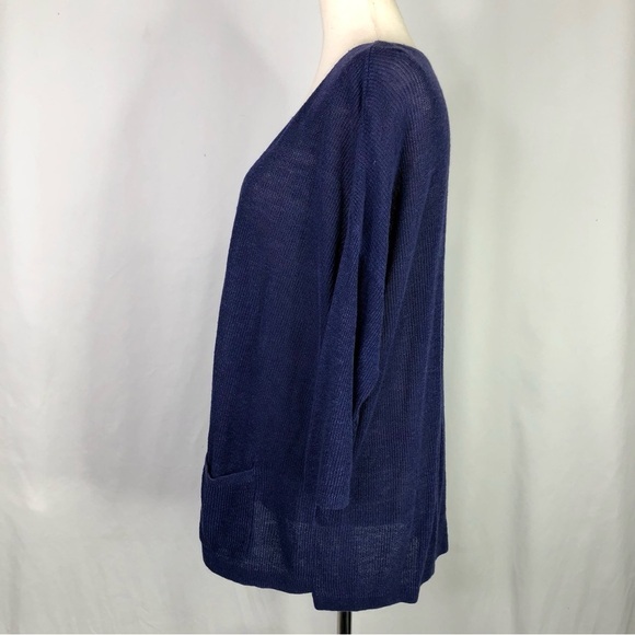 J. Jill v-neck sweater linen blend lightweight lapis purple blue pocket Medium - Picture 5 of 11